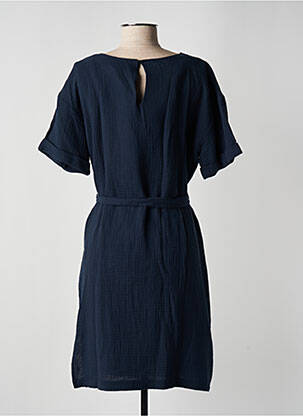 Robe mi-longue tissage crêpe manches courtes bleu ICHI femme