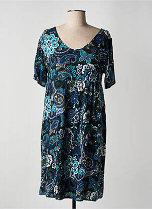 Robe mi-longue imprimé fleurs manches courtes bleu AGATHE & LOUISE femme