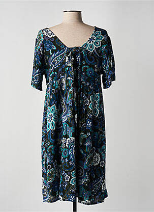 Robe mi-longue imprimé fleurs manches courtes bleu AGATHE & LOUISE femme