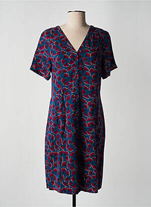 Robe mi-longue imprimé fleurs manches courtes bleu ICHI femme