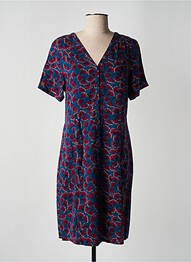 Robe mi-longue imprimé fleurs manches courtes bleu ICHI femme