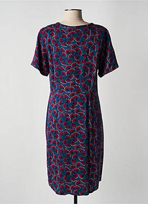 Robe mi-longue imprimé fleurs manches courtes bleu ICHI femme