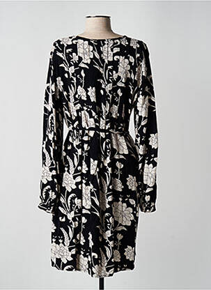 Robe mi-longue imprimé fleurs manches longues noir ICHI femme