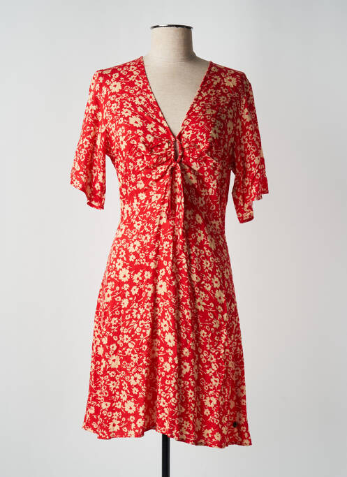 Robe mi-longue imprimé fleurs manches courtes rouge FREEMAN T.PORTER femme
