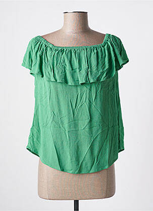 Blouse tissage crêpe manches courtes vert ICHI femme
