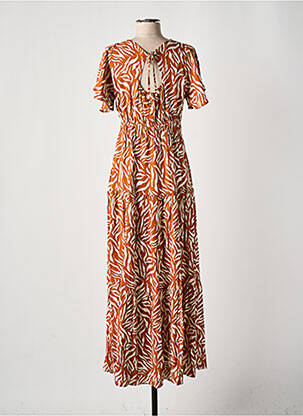 Robe longue manches courtes manches courtes marron GARCIA femme
