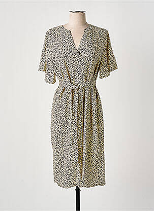 Robe mi-longue coupe fluide manches courtes beige GARCIA femme