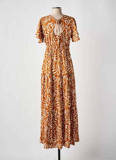 Robe longue manches courtes manches courtes marron GARCIA femme