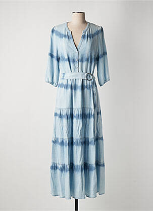 Robe longue coupe cintrée manches 3/4 bleu K-DESIGN femme
