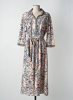 Robe longue coupe fluide manches 3/4 beige K-DESIGN femme