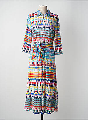 Robe longue coupe fluide manches 3/4 bleu K-DESIGN femme