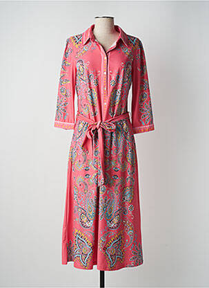 Robe mi-longue coupe fluide manches longues rose K-DESIGN femme