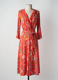 Robe mi-longue imprimé fleurs manches longues orange K-DESIGN femme