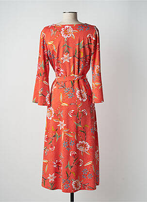 Robe mi-longue imprimé fleurs manches longues orange K-DESIGN femme