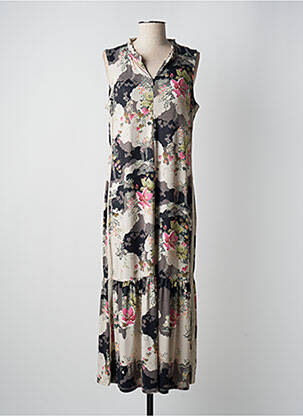 Robe longue imprimé fleurs sans manche beige K-DESIGN femme