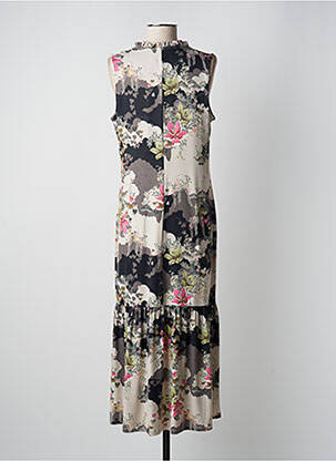 Robe longue imprimé fleurs sans manche beige K-DESIGN femme