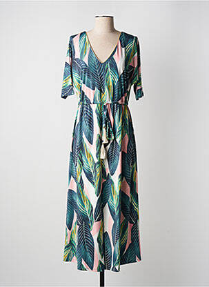 Robe longue manches courtes manches courtes vert K-DESIGN femme