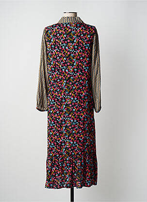 Robe mi-longue imprimé fleurs manches longues noir POUPEE CHIC femme