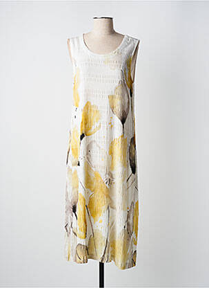 Robe mi-longue imprimé fleurs sans manche jaune DOLCEZZA femme