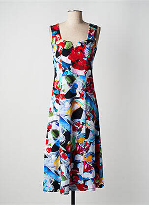 Robe mi-longue imprimé fleurs sans manche bleu DOLCEZZA femme