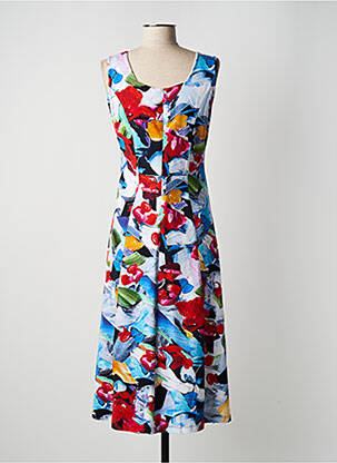 Robe mi-longue imprimé fleurs sans manche bleu DOLCEZZA femme
