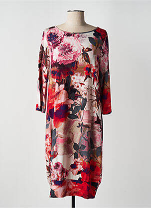 Robe mi-longue imprimé fleurs manches 3/4 rouge ELEONORA AMADEI femme