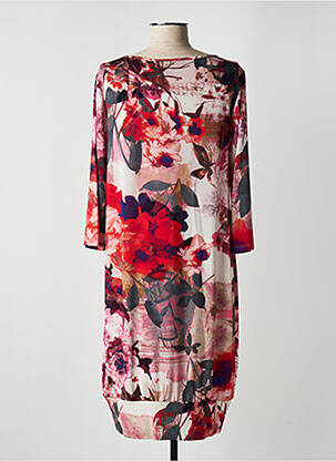 Robe mi-longue imprimé fleurs manches 3/4 rouge ELEONORA AMADEI femme