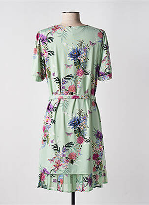 Robe mi-longue imprimé fleurs manches courtes vert K-DESIGN femme