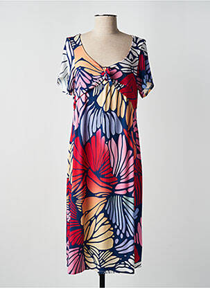 Robe mi-longue imprimé fleurs manches courtes bleu BARANDI femme