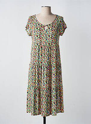 Robe mi-longue coupe évasée manches courtes vert BARANDI femme