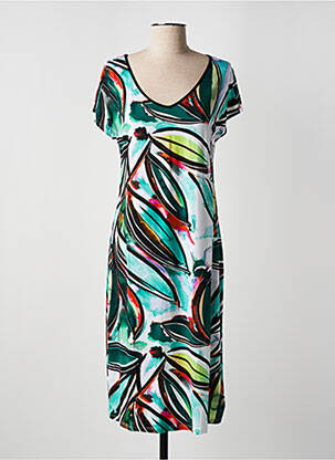 Robe mi-longue imprimé fleurs manches courtes bleu BARANDI femme