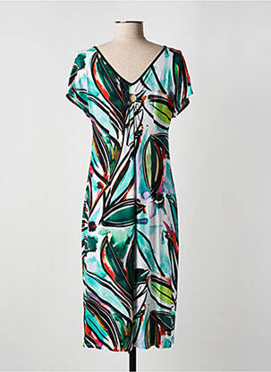 Robe mi-longue imprimé fleurs manches courtes bleu BARANDI femme