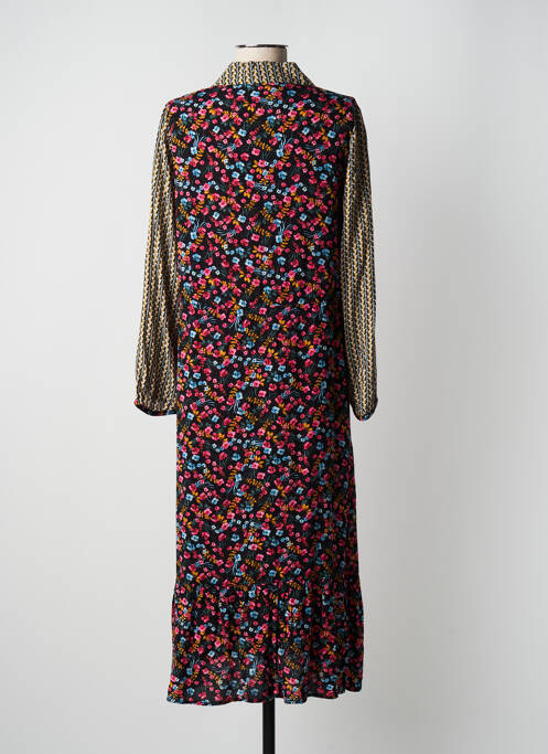 Robe mi-longue imprimé fleurs manches longues noir POUPEE CHIC femme