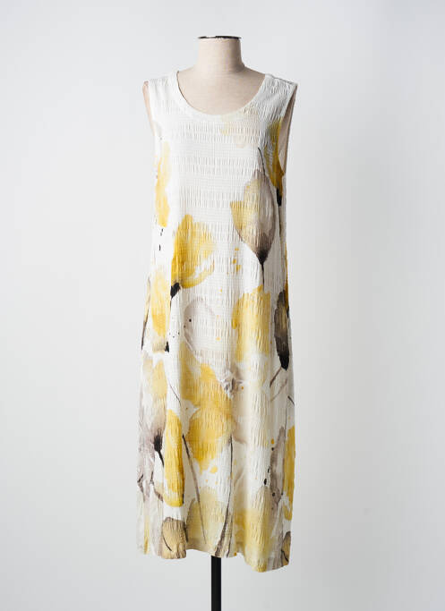 Robe mi-longue imprimé fleurs sans manche jaune DOLCEZZA femme