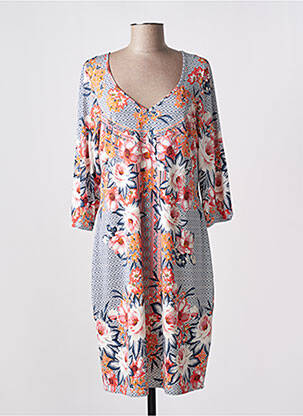 Robe mi-longue coupe fluide manches 3/4 bleu K-DESIGN femme