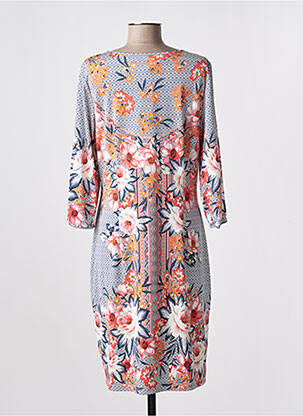 Robe mi-longue imprimé fleurs manches 3/4 bleu K-DESIGN femme