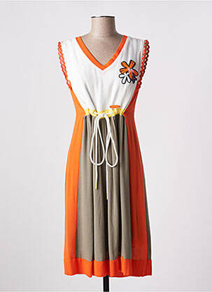 Robe mi-longue coupe fluide sans manche orange POUPEE CHIC femme