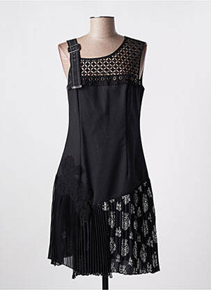 Robe mi-longue imprimé fleurs sans manche noir LESLIE femme