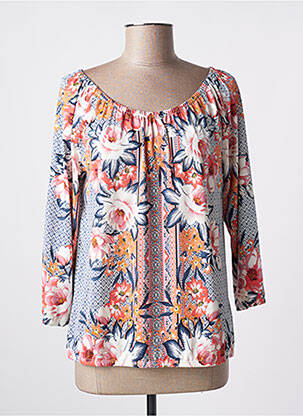 Blouse tissage popeline manches 3/4 bleu K-DESIGN femme