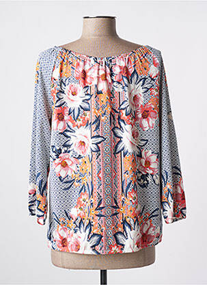 Blouse tissage popeline manches 3/4 bleu K-DESIGN femme
