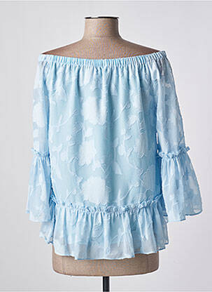 Blouse légère et transparente manches 3/4 bleu LESLIE femme