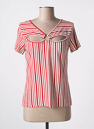 T-shirt col v manches courtes rouge ELEONORA AMADEI femme