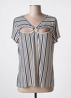 T-shirt col v manches courtes bleu ELEONORA AMADEI femme