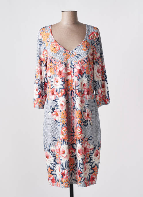 Robe mi-longue coupe fluide manches 3/4 bleu K-DESIGN femme