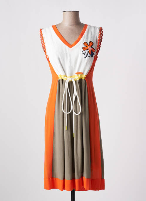 Robe mi-longue coupe fluide sans manche orange POUPEE CHIC femme