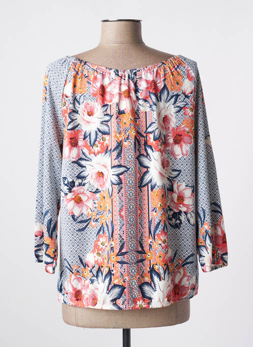 Blouse imprimé fleurs manches 3/4 bleu K-DESIGN femme