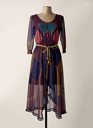 Robe mi-longue manches 3/4 manches 3/4 bleu POUPEE CHIC femme