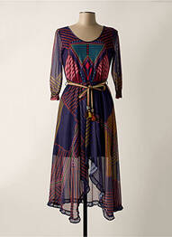 Robe mi-longue manches 3/4 manches 3/4 bleu POUPEE CHIC femme