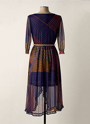 Robe mi-longue manches 3/4 manches 3/4 bleu POUPEE CHIC femme