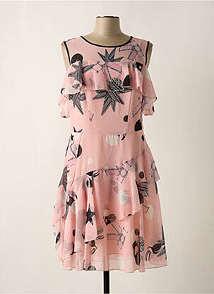 Robe mi-longue coupe fluide manches courtes rose FUEGO WOMAN femme